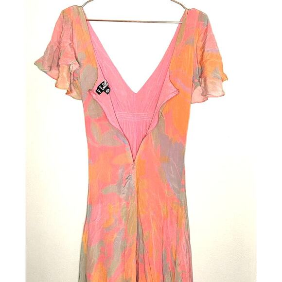 VEDA Multi Corazon Maxi XL Short Sleeve Double-V Neck Empire Smocked Pastel M - Picture 16 of 16